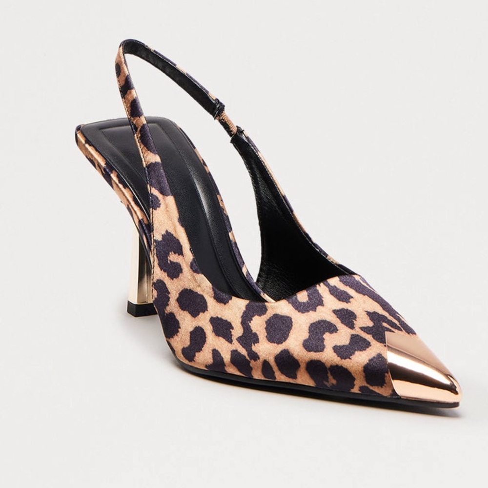 Leopard Print Slingback Heels with Gold Accents